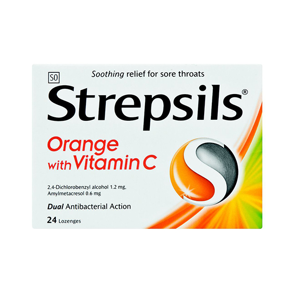 Strepsils Orange With Vitamin C Sore Throat 24 Lozenges