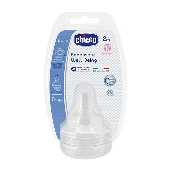Chicco Well Being Silicone Teat 2 Pieces 2M+