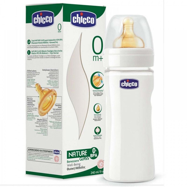 Chicco Feeding Bottle Nature Glass 0M+ 240ML