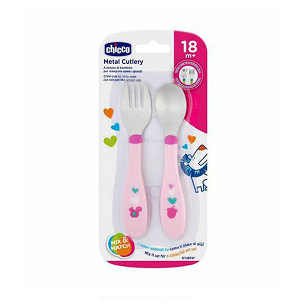 Chicco Metal Cutlery +18M Pink