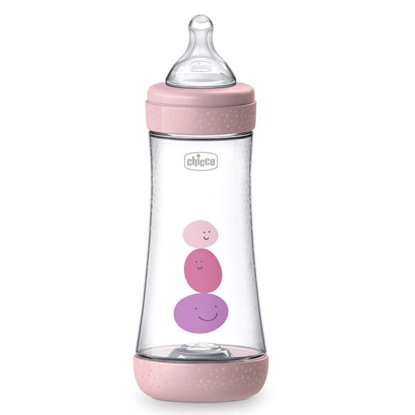 Chicco Perfect 5 Fast-Flow Bottle (Pink) 2M+, 240Ml