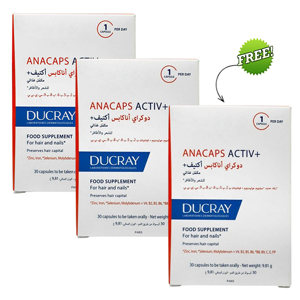 Ducray Anacaps Activ+ For Hair & Nails Offer (2+1 Free)