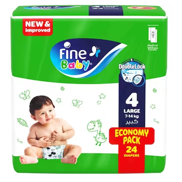 Fine Baby Diapers Large Size 4, (7-14 Kg), 24 Diapers