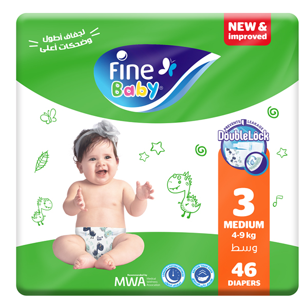 Fine Baby Diapers Medium Size 3, (4-9 Kg), 46 Diapers