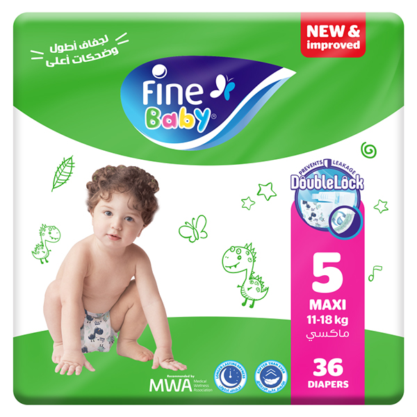 Fine Baby Diapers X-Large Size 5, (11-18 Kg), 36 Diapers