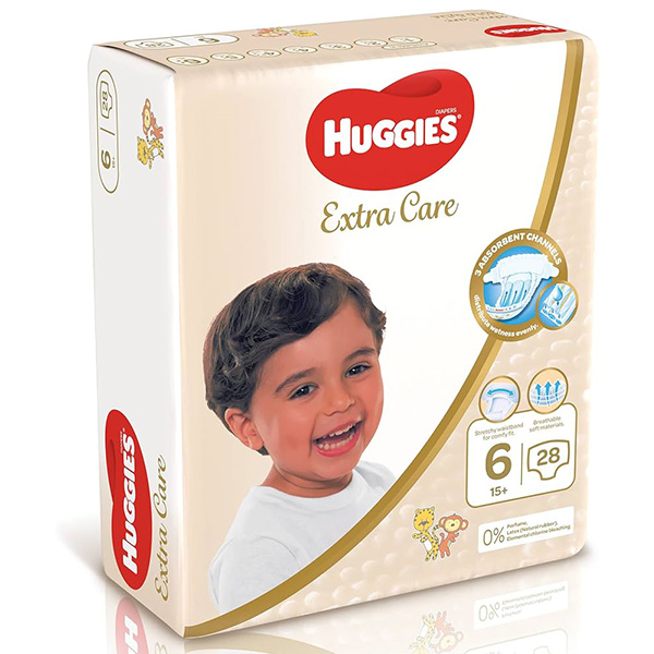 Huggies Extra Care Diapers Size (6) 15+ Kgs 28 Diapers