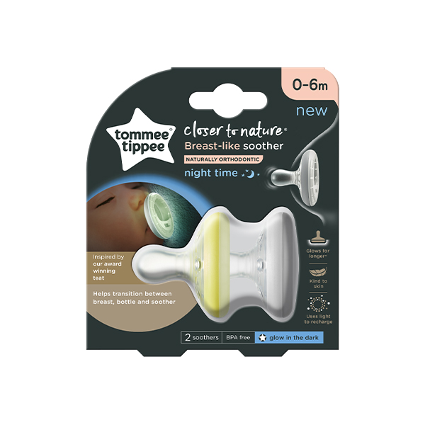 Tommee Tippee Breast Like Night Soother 0-6M, 2 Pieces