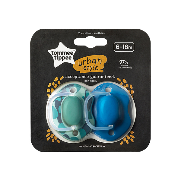 Tommee Tippee Urban Style Soother 6-18M, 2 Pieces