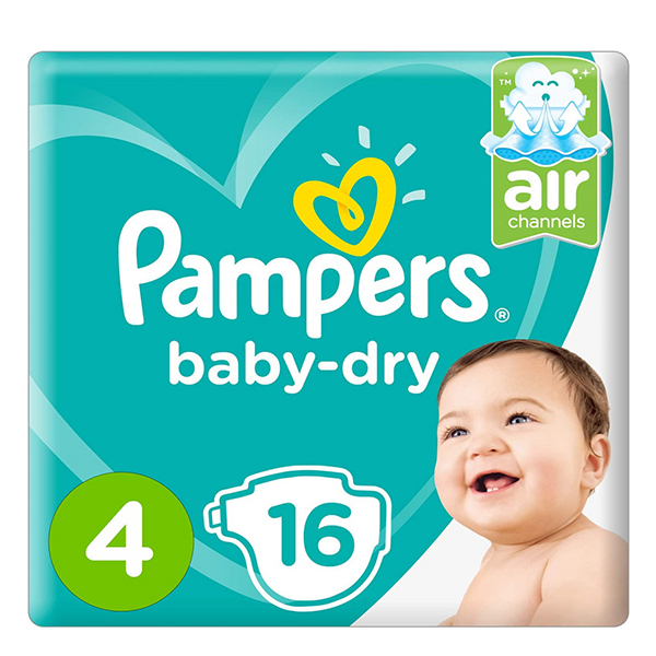Pampers Baby-Dry Diapers, Size 4, Maxi, 9-14kg, 16 Diapers