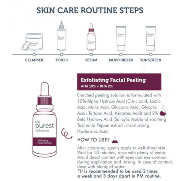 The Purest Solutions Exfoliating Facial Peeling Serum Aha %10 + Bha %2 (30ML) - Image 2