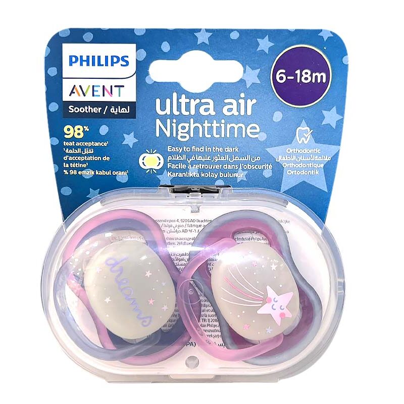 Philips Avent Ultra Air Nighttime Pacifier, Purple and Blue, 6-18 Months