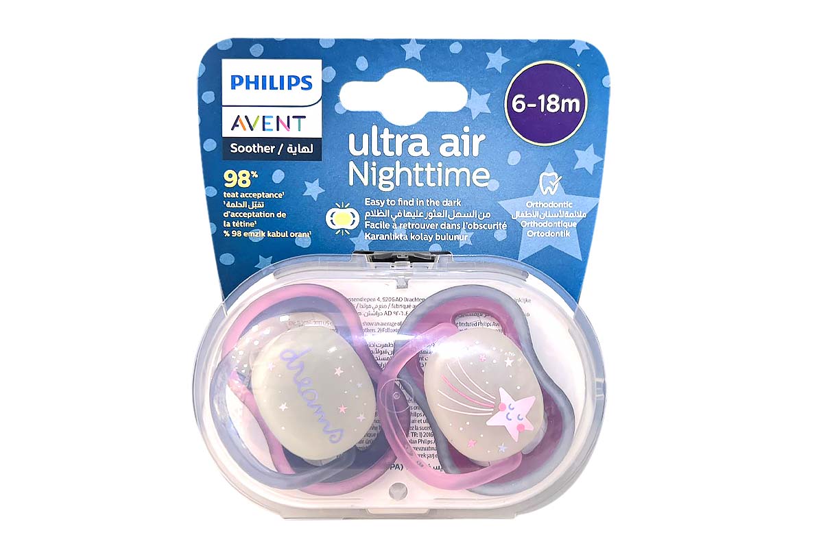 Philips Avent Ultra Air Nighttime Pacifier, Purple and Blue, 6-18 Months