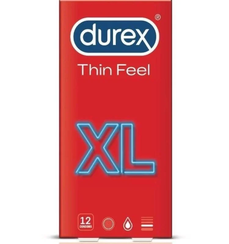 Durex Thin Feel XL Condoms, Large Size - 12 Pieces