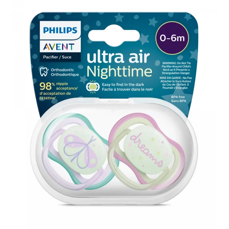 Philips Avent ultra air Nighttime Soother Purple & Green (0-6 m)