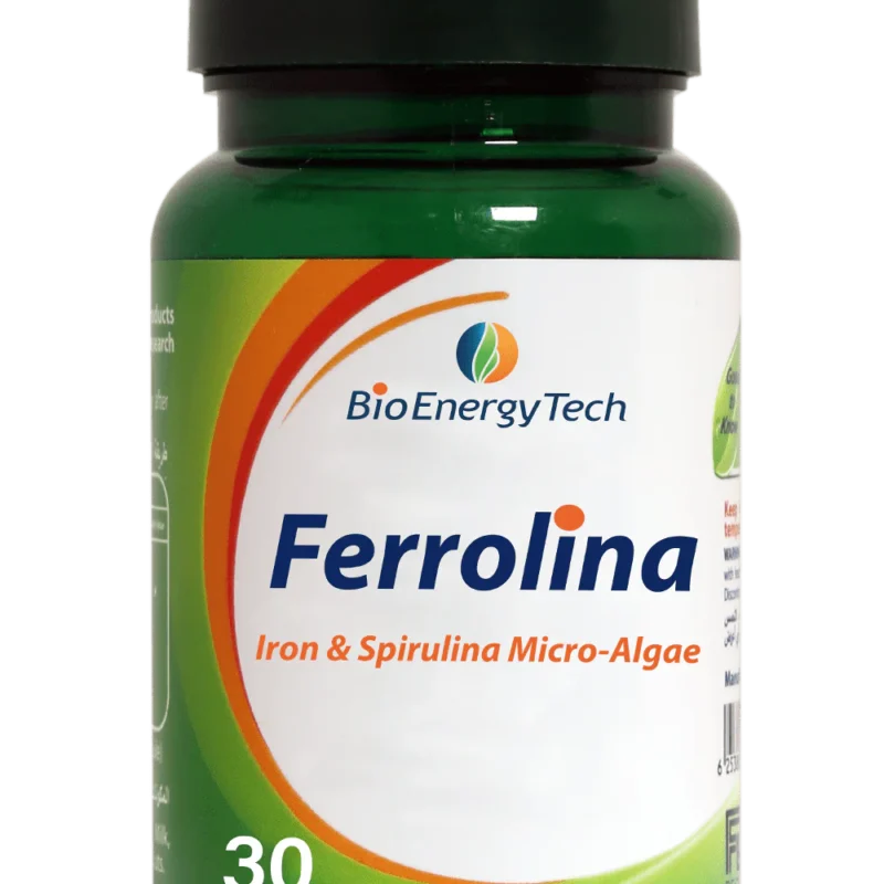 Ferrolina Iron with Spirulina Capsules | 27 mg Ferrous Bisglycinate + 340 mg Spirulina
