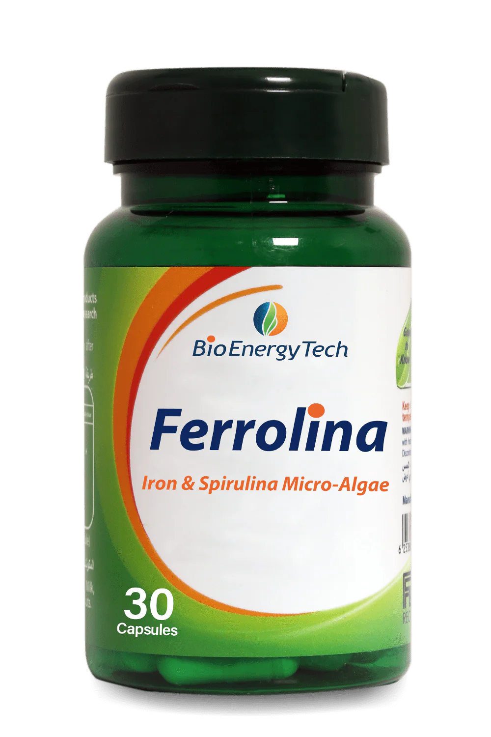 Ferrolina Iron with Spirulina Capsules | 27 mg Ferrous Bisglycinate + 340 mg Spirulina