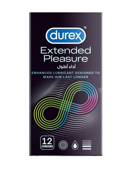 Durex Extended Pleasure condoms with special lubricant for longer pleasure, 12 condoms