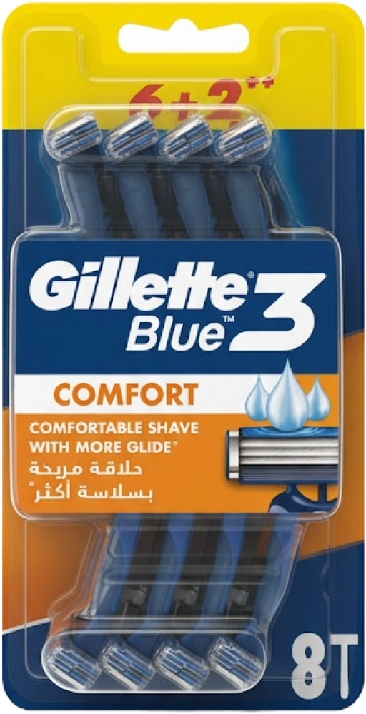 Gillette Blue 3 Razor Blades 6+2 Free