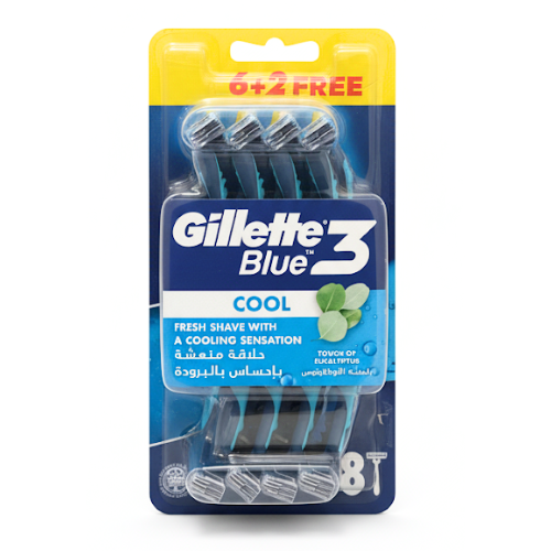 Gillette Blue 3 Cool Disposable Razor Blades for Men, 6+2 Blades
