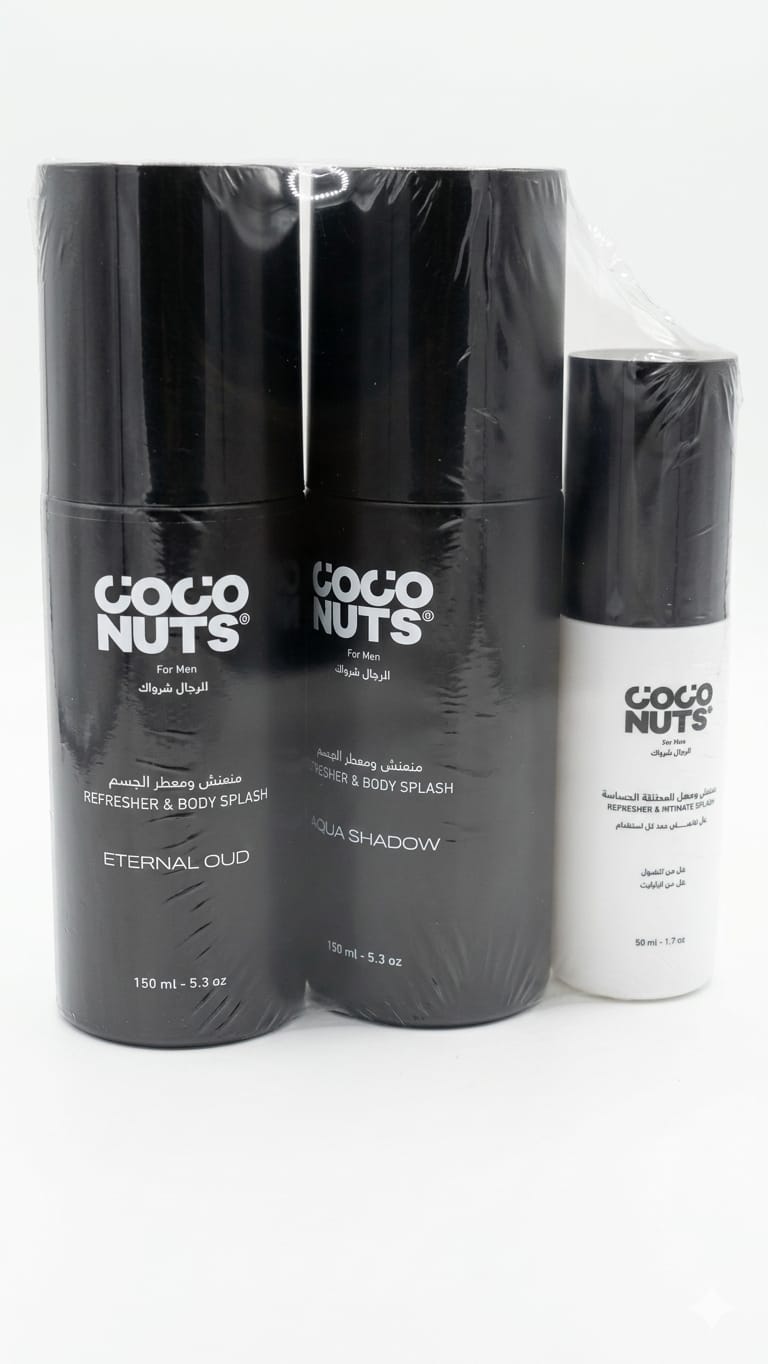 Coco Nuts Eternal Oud Body Splash for Men 150m lx2+Refresher and Intimate Splash for Men 50ml