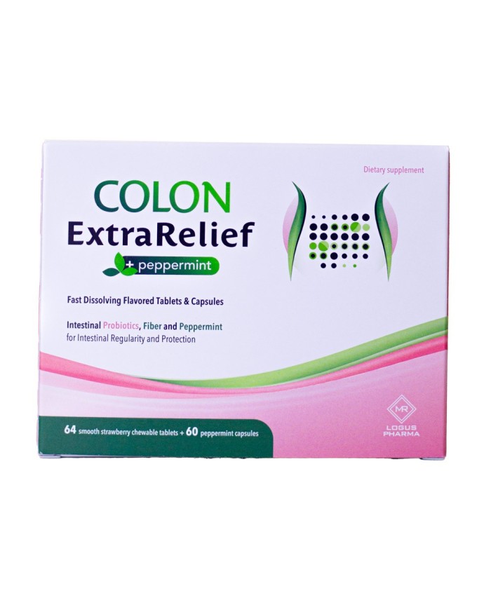 Colon Extra Relief 64 Chewable Tablets + 60 Peppermint Capsules - A dietary supplement to improve digestion